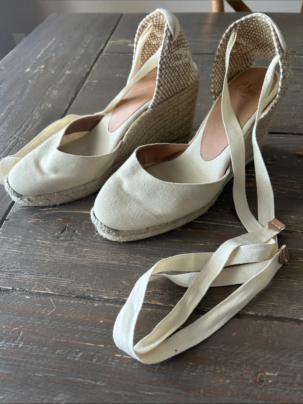 Castañer Carina Cream Canvas Espadrille Wedges